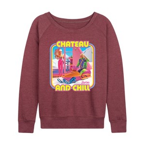 Women's - Barbie - Retro Chateau And Chill-Women's French Terry Pullover Lightweight French Terry Wide Neck Long Sleeve Shirt - 1 of 4