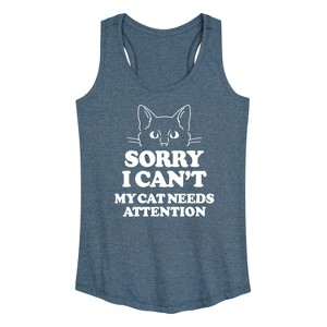 Women's Instant Message Sorry My Cat Needs Attention Graphic Racerback Tank - Heather Blue - 2 X-Large - 1 of 4