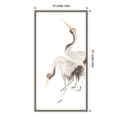 Gray and White Crane Watercolor Canvas Wall Art with Black Frame