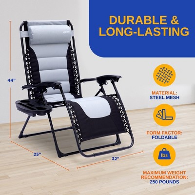Gray and Black Padded Zero Gravity Outdoor Lounger with Side Table