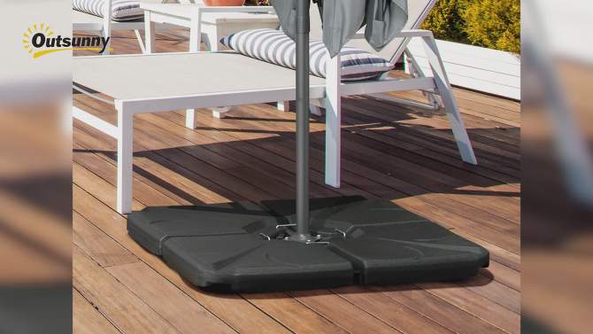 Outsunny 4 Pieces Patio Umbrella Base, Outdoor Cantilever Offset Umbrella Weights w/ U-Locking, 123 lb. Capacity Water or 158 lb. Capacity Sand, Black, 2 of 8, play video