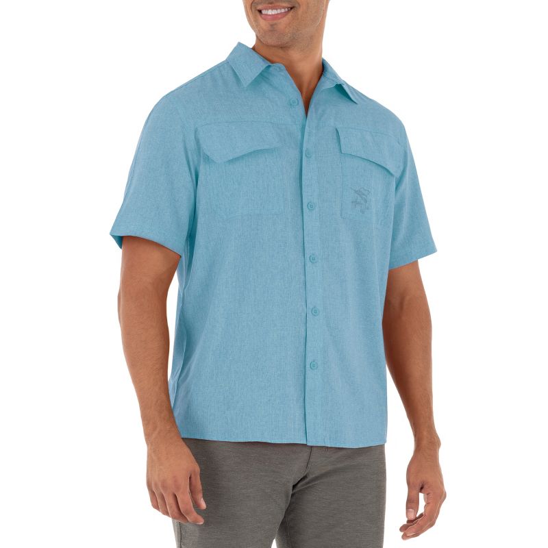 Guy Harvey Men's Short Sleeve Heather Textured Cationic Blue Fishing Shirt, 2 of 5