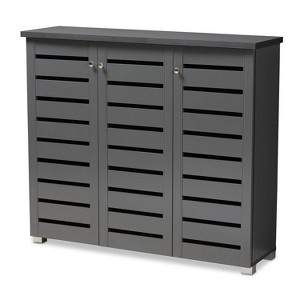 Baxton Studio 3 Door Adalwin Wooden Entryway Shoe Storage Cabinet Gray: MDF Composite, Holds 20 Pairs - 1 of 4