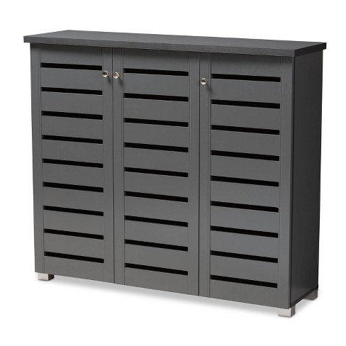 3 Door Shoe Cabinet Stand Rack Storage Cupboard Sideboard Console Hall Unit  Grey