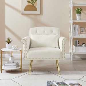 Streamdale OFF WHITE velvet armchair with metal legs - 1 of 4