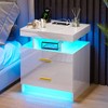 Fredees LED Nightstand with USB & Wireless Charging, Auto Sensor RGB Lights, 2 Drawers, Contemporary White Bedside Table for Bedroom Furniture - 3 of 4