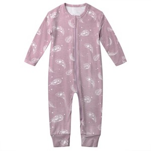 Owlivia Bamboo Footless Pajama, Baby Romper - Feather Mauve - 1 of 4