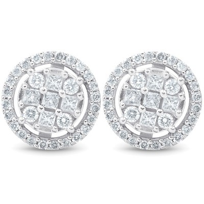 Pompeii3 5/8 cttw Princess Cut Diamond Halo Screw Back Studs 10K White Gold 9.5MM
