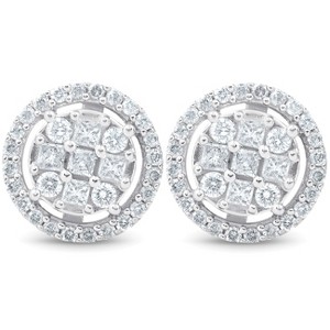 Pompeii3 5/8 cttw Princess Cut Diamond Halo Screw Back Studs 10K White Gold 9.5MM - 1 of 4