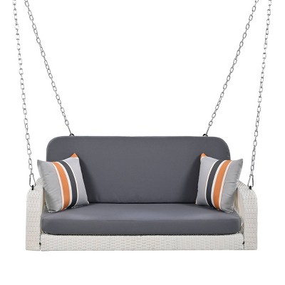 Nestfair 48.8" 2-Person White Wicker Patio Swing Hanging Bench with Cushion Gray