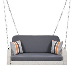 Nestfair 48.8" 2-Person White Wicker Patio Swing Hanging Bench with Cushion Gray - 1 of 4