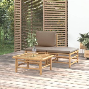 vidaXL 3 Piece Patio Lounge Set with Taupe Cushions Bamboo - 1 of 4