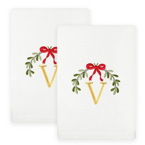Linum Home Textiles Christmas MISTLETOE MONOGRAM - Embroidered Luxury 100% Turkish Cotton Hand Towels (Set of 2) - 1 of 3
