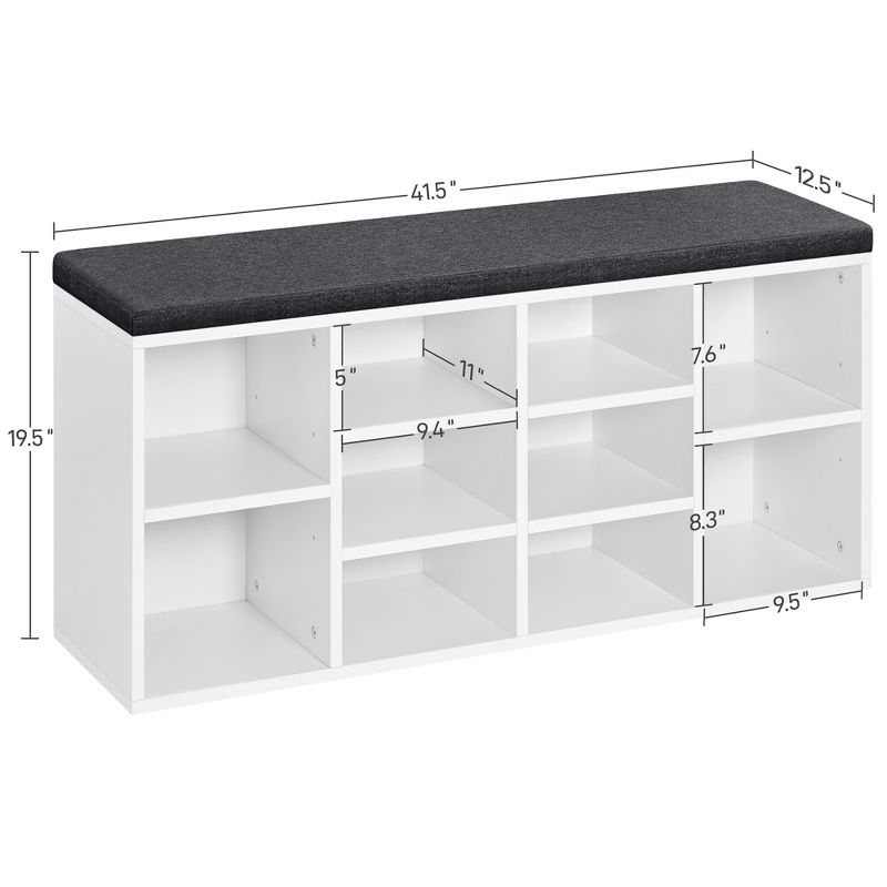 Yaheetech Shoe Storage Bench Shoes Organizer with 10 cubbies and Cushion Seat, White, 3 of 9