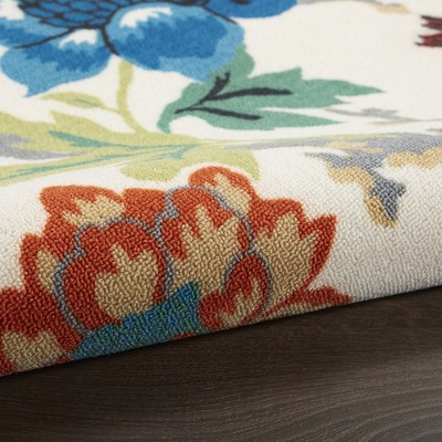 Ivory Multicolor Floral 4' x 6' Synthetic Indoor/Outdoor Rug