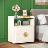 ORRD Modern White Nightstand with Glass Top, 2 Drawers & Open Shelf, Gold Handles & Legs - 2 of 4