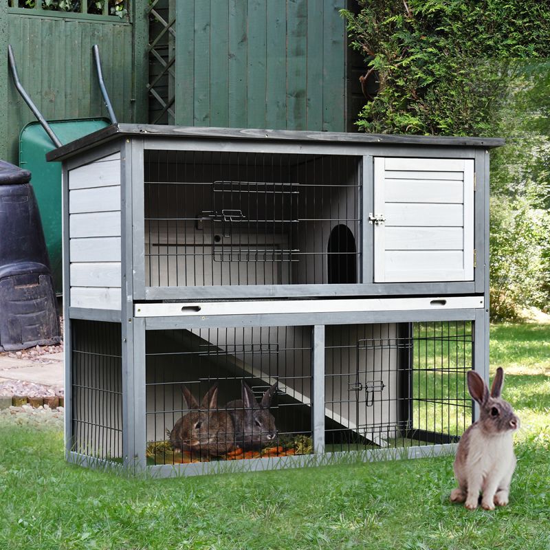 PawHut 48" L Wooden Rabbit Hutch Bunny Cage Small Animal House Enclosure with Ramp, Removable Tray and Weatherproof Roof for Outdoor, 3 of 9