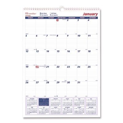 Twin-Wirebound Wall Calendar, One Month per Page, 12 x 17, White/Blue Sheets, 12-Month (Jan to Dec): 2026