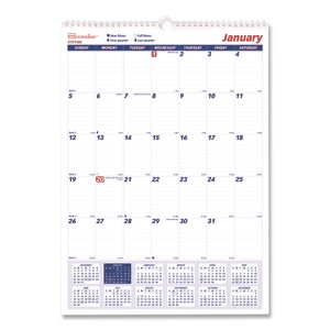Twin-Wirebound Wall Calendar, One Month per Page, 12 x 17, White/Blue Sheets, 12-Month (Jan to Dec): 2026 - 1 of 4