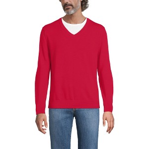 Lands' End Men's Fine Gauge Cotton V Neck Sweater - 1 of 3
