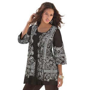 Roaman's Women's Plus Size Monique Printed Big Shirt - 1 of 4