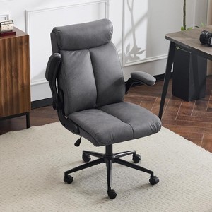 VINGLI Rolling Ergonomic Office Desk Chair with Padded Flip-up Arms, 360° Swivel High Back Executive Computer Task Chair with Wheels ,Pu Grey - 1 of 4