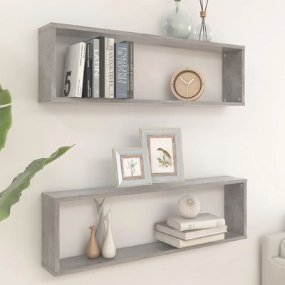 vidaXL Wall Cube Shelves 2 pcs Concrete Gray 39.4 in.x5.9 in.x11.8 in. Engineered Wood