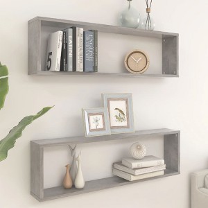 vidaXL Wall Cube Shelves 2 pcs Concrete Gray 39.4 in.x5.9 in.x11.8 in. Engineered Wood - 1 of 4