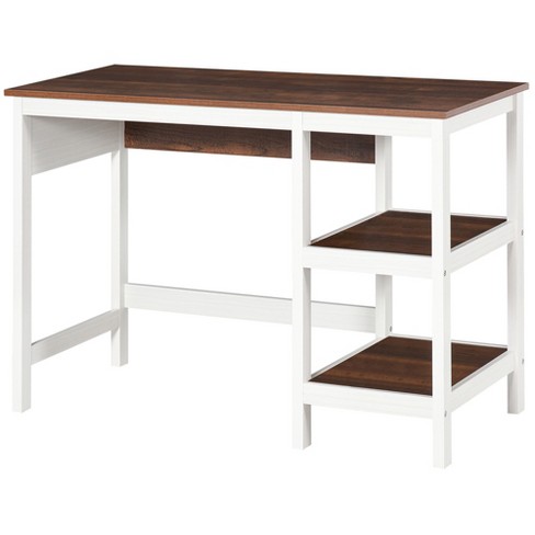 HOMCOM Home Office Desk, Computer Desk for Small Spaces, Writing Table with Drawer and Storage Shelves, Natural