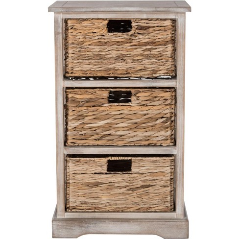 Halle 3 Wicker Basket Storage Side Table - White Wash - Safavieh. : Target