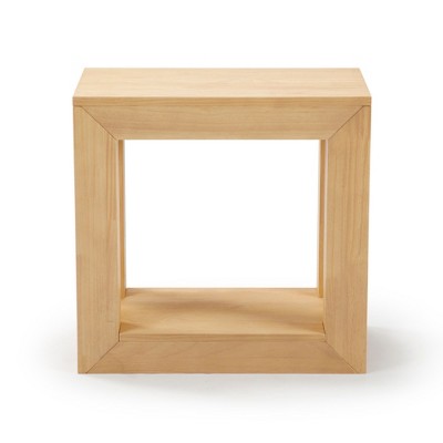 Blonde Wirebrush Solid Wood Rectangular Side Table with Shelf