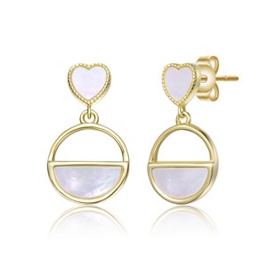 Guili 14K Gold Plated With White Mother of Pearl Heart & Circular Drop Earrings - 1 of 2
