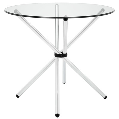 Baton Round Clear Glass Dining Table with Chrome Base