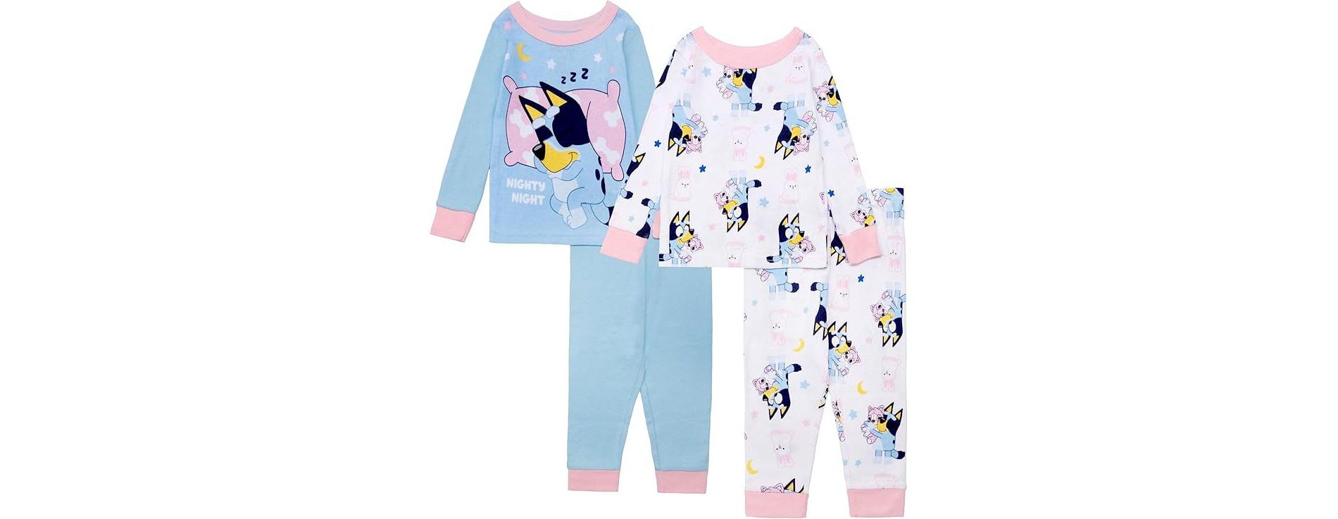 Bluey Toddler Girls 4-Piece Pajama Set Long Sleeve Tops and Pants Cotton Sleepwear
