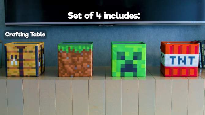 Ukonic Minecraft 10-Inch Storage Bin Organizer Set | Creeper, TNT, Grass, Craft Table, 2 of 9, play video