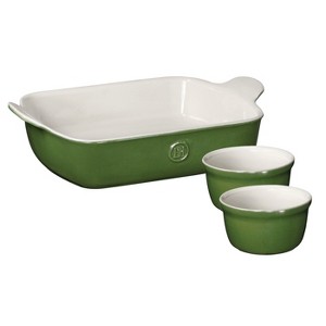 Emile Henry Modern Classics Rectangular Baking Dish W/ 2 Ramekins, Spring Green - 1 of 1