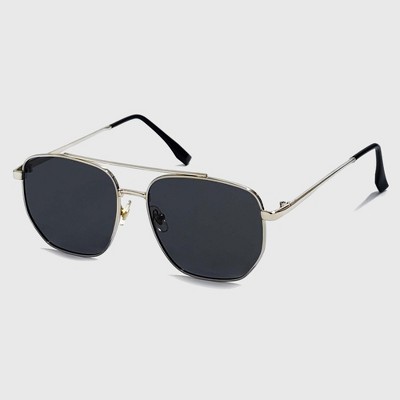 Anna-Kaci Women's Retro Square Aviator Sunglasses - Silver Frame with Black Lenses