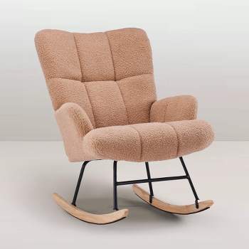 FERPIT Teddy Velvet Rocking Chair, Upholstered Accent Glider Rocker, Comfy Armchair Side Chair with High Backrest for Living Room, Bedroom