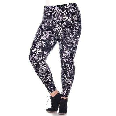 Women's Plus Size Printed Leggings Black/white Pailsey One Size Fits Most  Plus - White Mark : Target