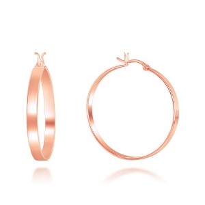 Bella Silver Sterling Silver 4x30mm Flat Hoop Earrings - Rose Gold Plated - Rose - 1 of 2
