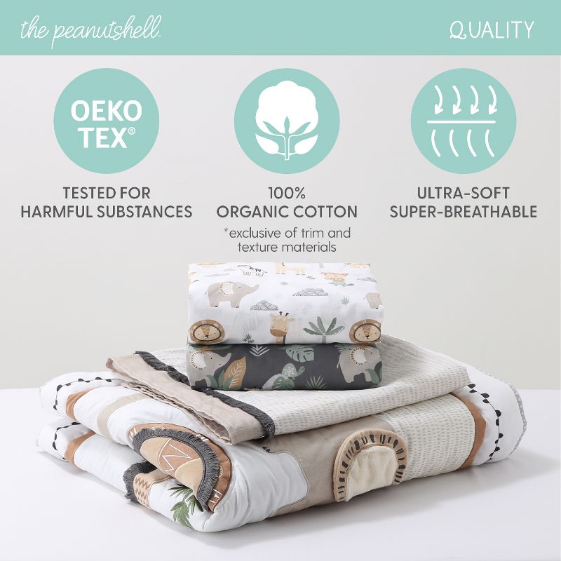 The Peanutshell Organic Crib Bedding Set for Baby Boys and Baby Girls, Safari Serenity, 4 Pieces, 4 of 10
