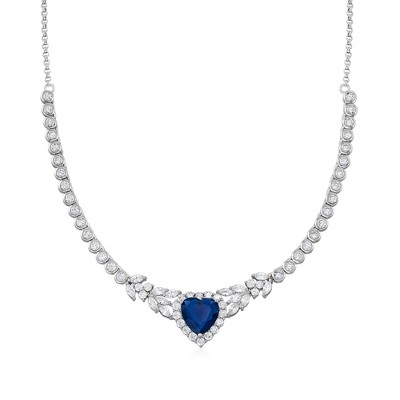Ross-Simons 7.25 Carat Simulated Sapphire and 6.22 ct. t.w. CZ Heart Necklace in Sterling Silver