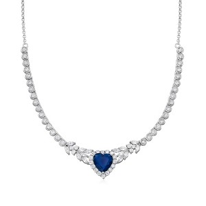 Ross-Simons 7.25 Carat Simulated Sapphire and 6.22 ct. t.w. CZ Heart Necklace in Sterling Silver - 1 of 3