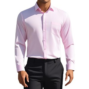 INSPIRE CHIC Men's Solid Long Sleeve Regular Fit Formal Business Button Down Dress Shirts - 1 of 4
