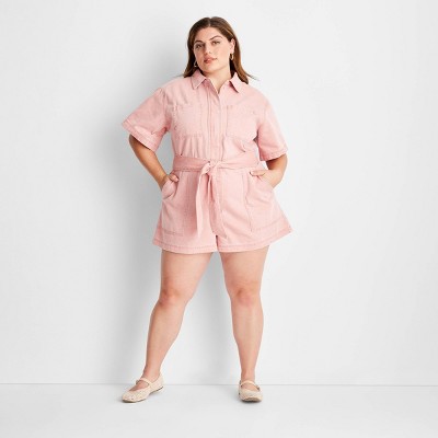 Women's Short Sleeve Utility Romper - Future Collective Pink XXL