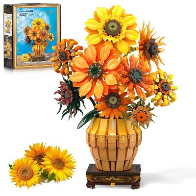 Plaxsoon 1180PCS Sunflower Building Set with Vase Base Bonsai Plant Building Kit Gift for Adults and Kids Aged 12+