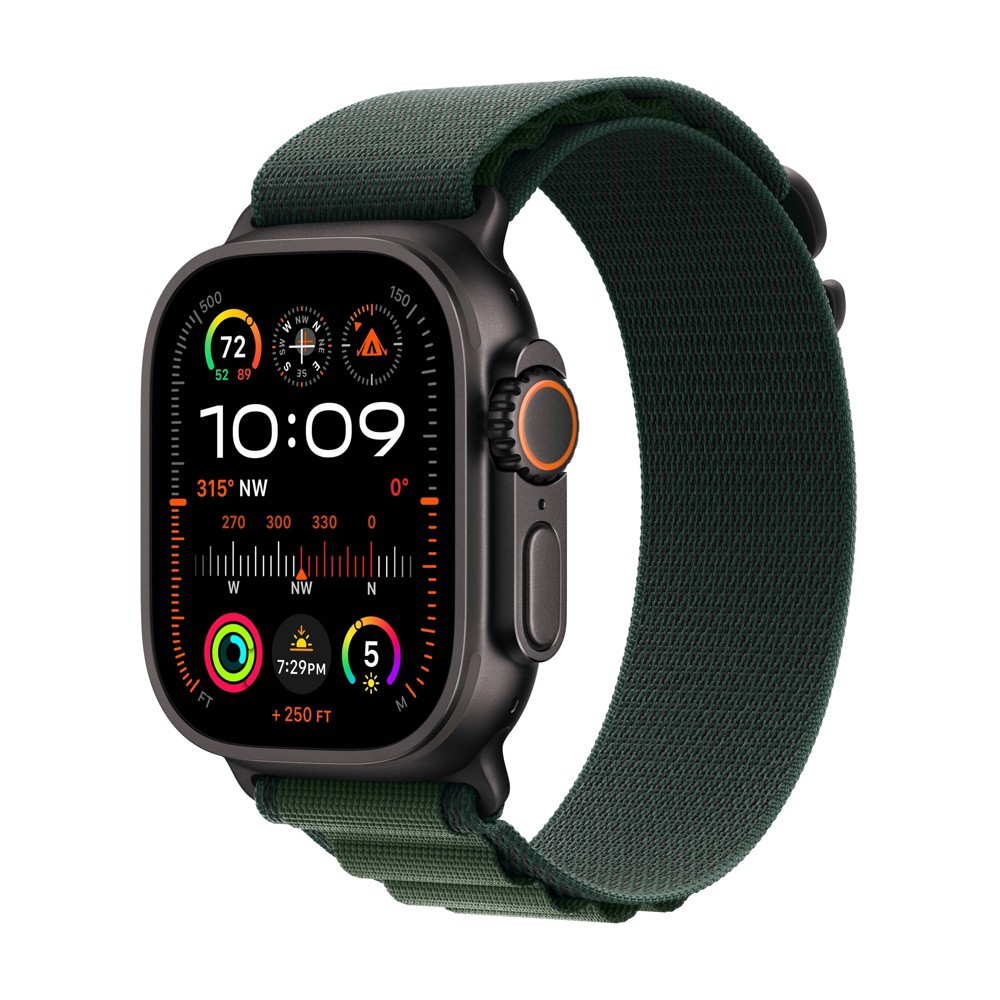 Apple Watch Ultra 2 GPS + Cellular 49mm Black Titanium Case with Dark Green Alpine Loop