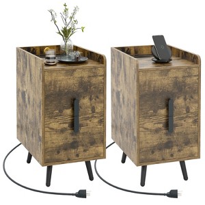 Tangkula Set of 2 Nightstand w/ Charging Station Home Bedside Sofa Side Tables w/ 2 Drawers - 1 of 4