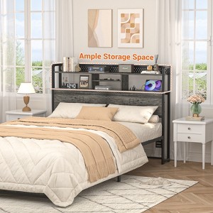 Besiost Storage Headboard with Led Lights & Charging Station - 1 of 4