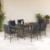 vidaXL 7-Piece Outdoor Patio Dining Set - Gray PE Rattan with Navy Blue Cushions, Tempered Glass Tabletop and Powder-Coated Steel Frame - 2 of 4
